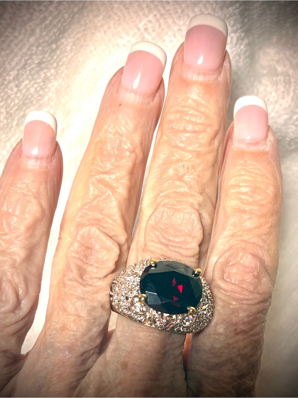 Elegant Sterling Garnet Gemstone Halo Statement Ring - Picture 2 of 4